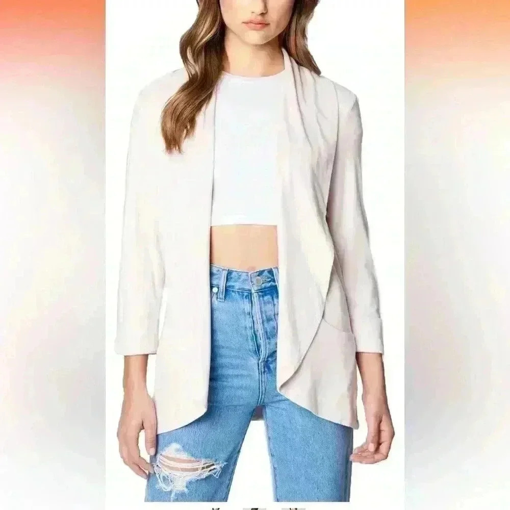 BlankNYC Women’s Front Drape Jacket Pink Size M Soft Sueded Stretch Pockets